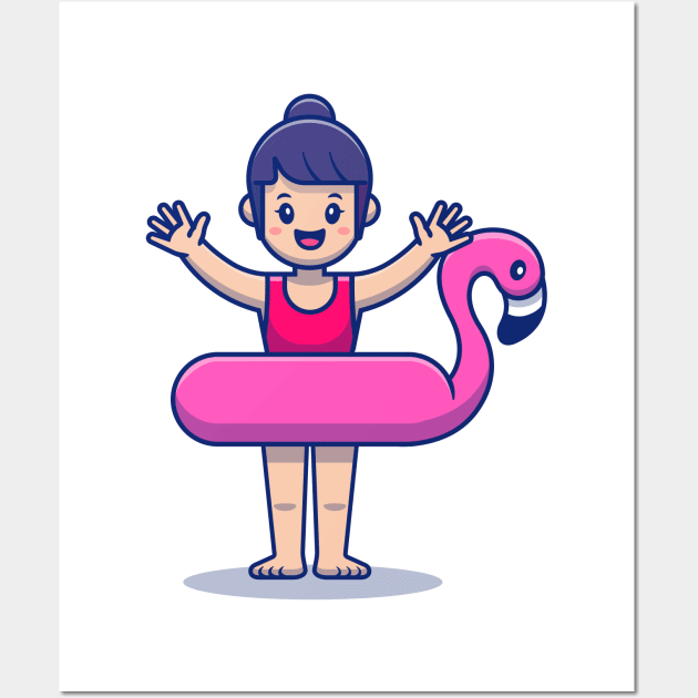 Cute Girl Wearing Flamingo Balloon Wall Art by Catalyst Labs